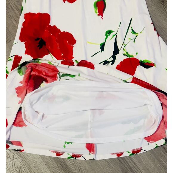 Anne Klein Sleeveless Dress White Red Poppy Floral Keyhole Back Midi Size 4 - Picture 10 of 13